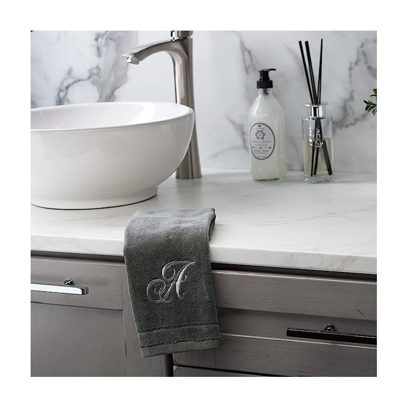 Creative Scents Gray Fingertip Monogrammed Towels Silver Embroidered, 2 of 8