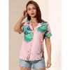 Allegra K Women's Hawaiian Floral Leaves Printed Short Sleeve Button Down Vintage Shirt - 3 of 4