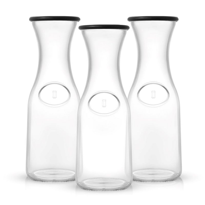 JoyJolt Hali Glass Carafe Bottle Water or Juice Pitcher with 6 Lids - 35 oz - Set of 3, 4 of 8