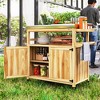 Outsunny Outdoor Grill Cart w/ Wheels and Storage Cabinets, Solid Wood Outdoor Kitchen Island w/ Stainless Steel Top, Integrated Hole - 2 of 4