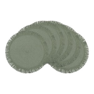 REGALWOVEN Rustic Tassel Rattan Round Wipe Clean Placemats 15 x 15 Inch 6 Pcs - 1 of 4