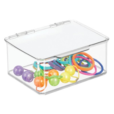 mDesign Plastic Cosmetic Vanity Storage Organizer Box, Hinge Lid, 4 Pack, Clear