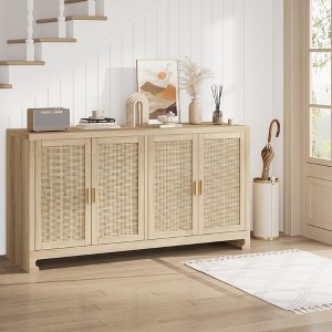 Rattan Storage Cabinet with 4 Magnetic Doors & Adjustable Shelves - Modern Storage Buffet Sideboard Accent Cabinet for Living Room - 1 of 4