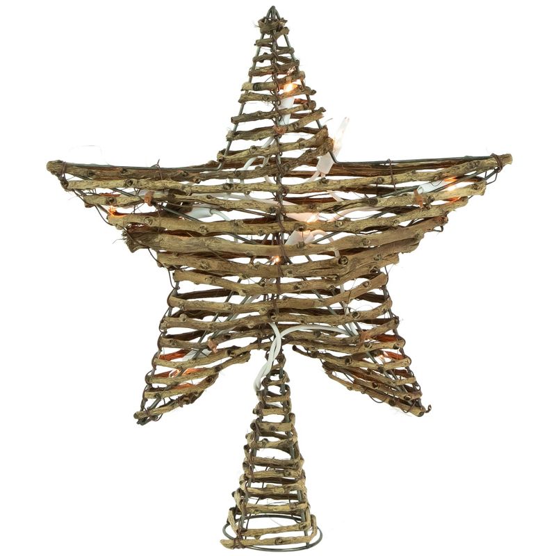 Northlight 11" Lighted Rattan Twigs Star Christmas Tree Topper- Clear Lights, White Wire, 5 of 6