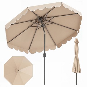 double vented patio umbrella with tilt in tan beige natural Costway 10 FT Patio Umbrella with Crank Tilt Adjustment Ruffles Vented Top  8 Ribs Beige : Target