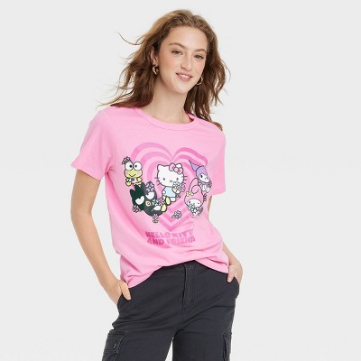 Women's Hello Kitty and Friends Heart Short Sleeve Graphic T-Shirt - Pink L