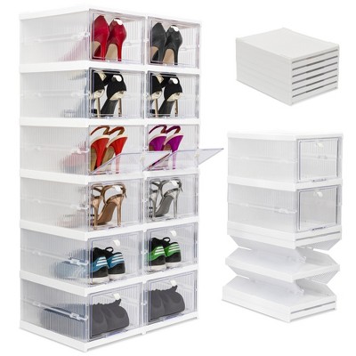 Wondersome Collapsible Shoe Rack Organizer - 12-Compartment Clear Door Storage Containers - Sturdy, Foldable Shoes, Boots, Sneaker Display Cabinet