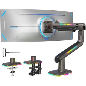 HUANUO RGB Monitor Arm for Ultrawide Screens up to 57", Heavy-Duty Single Mount Holds 44lbs, Fully Adjustable with C-Clamp & Grommet Base - 1 of 4
