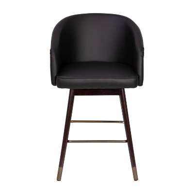 Brida Black Faux Leather and Walnut Counter Stool