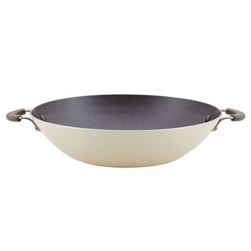 Pre-Seasoned Cast Iron Wok with 2 Handled and Wooden Lid (36cm