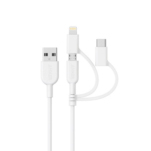 Anker 3 Powerline Ii 3 In 1 Lightning Usb C Micro Usb To Usb A Cable White Target