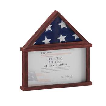 Flash Furniture Quincy Memorial Flag Display Case with Certificate Holder, Pine Wood Shadow Box for Flag, Certificate, and Medals