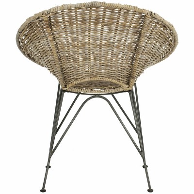Grey Wash & Dark Steel Geometric Rattan Accent Chair