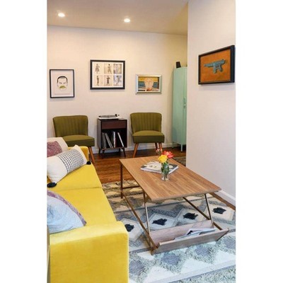 Regal Light Walnut Woodgrain Coffee Table with Bronze Metal Frame