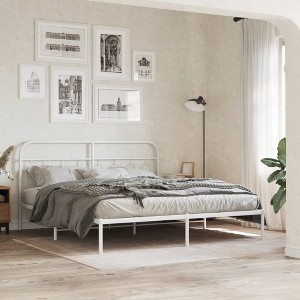 vidaXL Metal Bed Frame without Mattress with Headboard White 76"x79.9" - 1 of 4