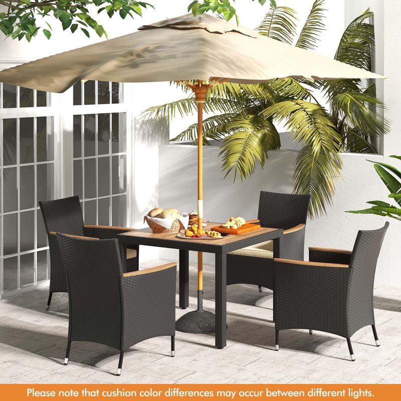 Costway 5 PCS Patio Dining Table Set for 4 Rattan Conversation Set with Umbrella Hole, 3 of 11