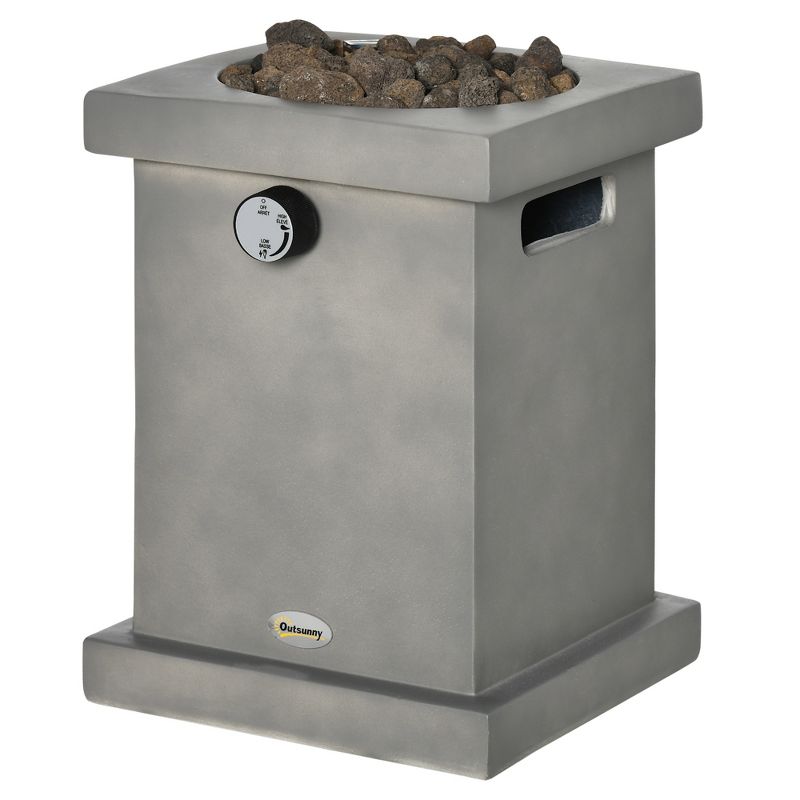 Outsunny Portable Outdoor Propane Fire Pit, Small Tabletop Fireplace, 10 Inch Square Gas Firebowl, 10,000 BTU, w/ Lava Rocks for Patio, Light Gray, 4 of 7