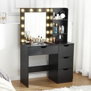 Makeup Vanity with Lights, Vanity Desk with Charging Station, Storage Shelf, 4 Drawers Makeup Table with Lighted Mirror - 1 of 4