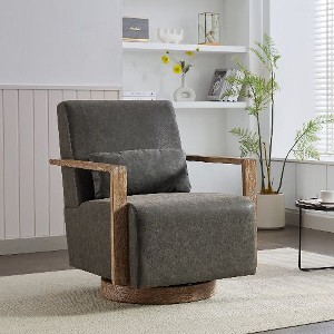 Kumasinova Modern 360-Degree Swivel Chair, Premium Faux Leather Upholstered Accent Chair, Retro Open-Framed Arms, Armchair for Living Room - 1 of 4