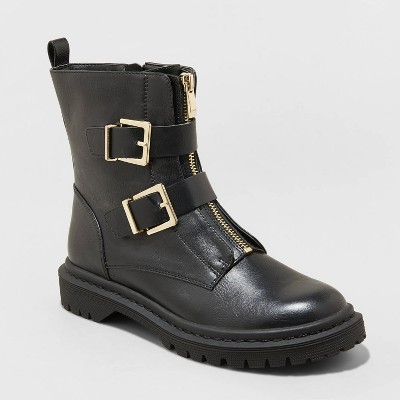 combat boots with buckles for women