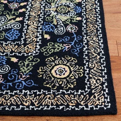 Hand-Tufted Black and Green Wool Runner Rug, 2'3"x9'