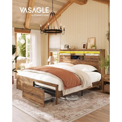VASAGLE King Bed Frame with Storage Headboard - Thumbnail 4