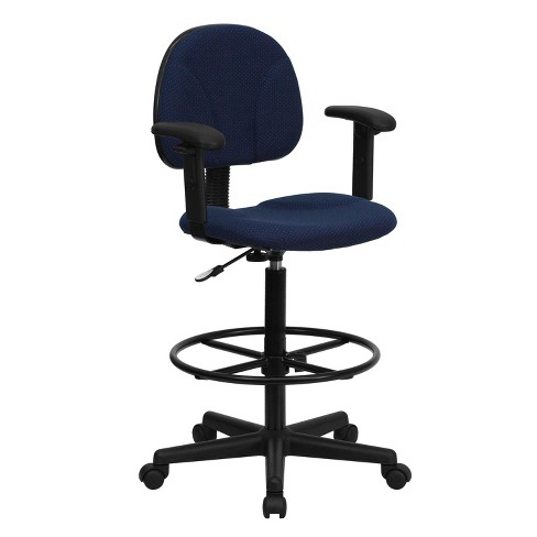 Emma And Oliver Navy Blue Fabric 2 Cylinder Drafting Chair With Adjustable Arms Target