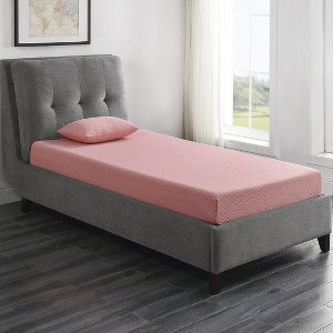 TinyHomie 7inch Mattress and Pillow Set Breathable Fabric Gel-Infused Memory Foam Mattress, Pink, Mattress in a Box - 1 of 4