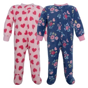 Hudson Baby Infant Girls Fleece Sleep and Play, Blue Butterfly Floral - 1 of 4