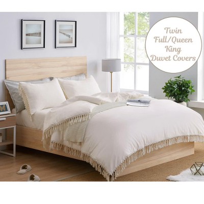 Ivory Cotton Fringe Full/Queen Duvet Cover Set