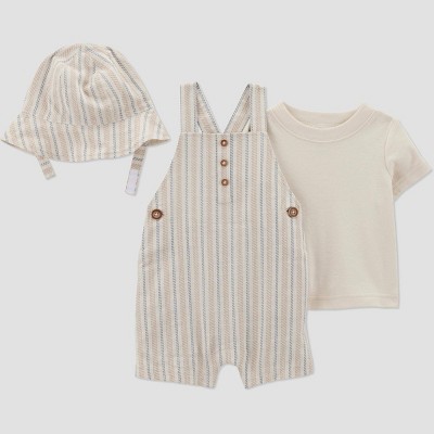 Carter's Just One You® Baby Boys' Creme Striped Shortalls with Hat - Cream