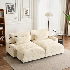 116 inch 2 seaters Gray Chenille Reclining Sofa With Bracket Ultra-Comfortable Double Recliner Sofa For Leisure Areas - 1 of 4