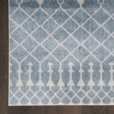 Blue and Ivory Moroccan Trellis 8' x 10' Washable Area Rug