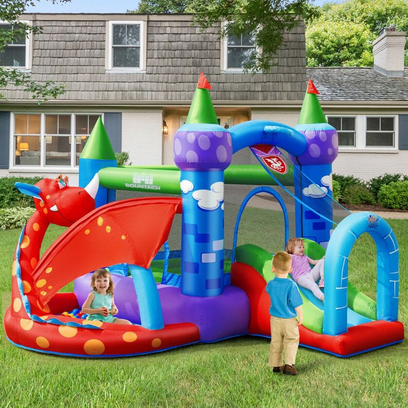 Costway Kids Inflatable Bounce House Dragon Jumping Slide Bouncer Castle W/ 750W Blower, 3 of 14