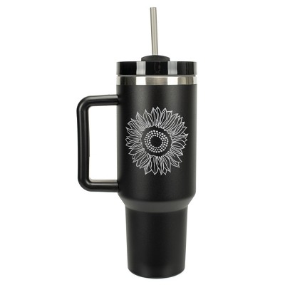Elanze Designs Sunflower Flower Emblem 40 oz. Stainless Steel, Large Water Bottle Coffee Mug, Spill & Leak Resistant, Thermal Travel Tumbler with
