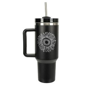 Elanze Designs Sunflower Flower Emblem 40 oz. Stainless Steel, Large Water Bottle Coffee Mug, Spill & Leak Resistant, Thermal Travel Tumbler with - 1 of 1