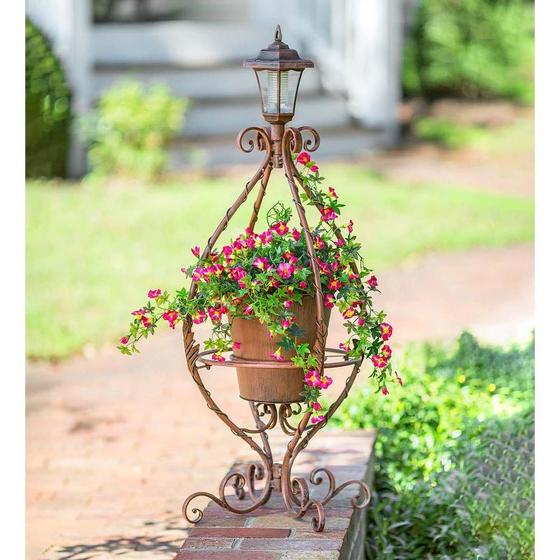 Wind & Weather Antiqued Wrought Iron Plant Stand with Solar Light, 2 of 5