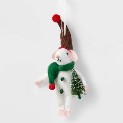 Fabric Mouse with Tree Christmas Tree Ornament Green - Wondershop™