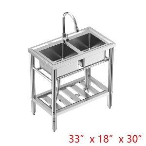 33"x18"x30" Kitchen Sink Stainless Steel Commercial 2 Compartment Utility Sink With Faucet - 1 of 4