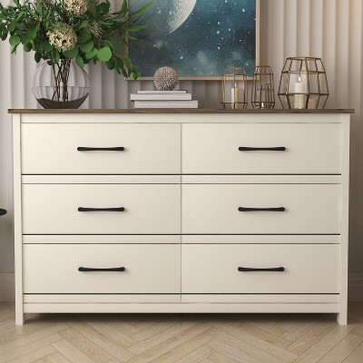 Image of Galano Kellie Ivory with Knotty Oak 6 Drawer Dresser (47.2" W x 15.7" D x 31.3" H)