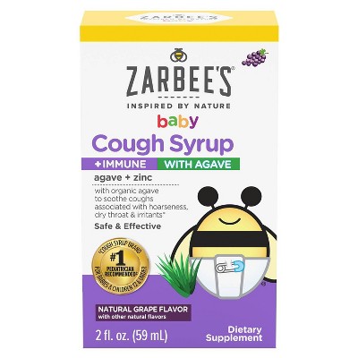 Image of Zarbee's Baby Cough Syrup + Immune with Organic Agave & Zinc - Natural Grape Flavor - 2 fl oz