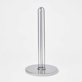Free-Standing Stainless Steel Paper Towel Holder with Weighted Base, Silver