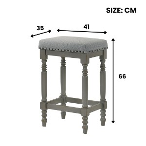 Okak 26 Inch Counter Stools Set of 2, Rustic Wooden Barstools with Fabric Seat and Nailhead Trim, Farmhouse Kitchen Seating - 1 of 4