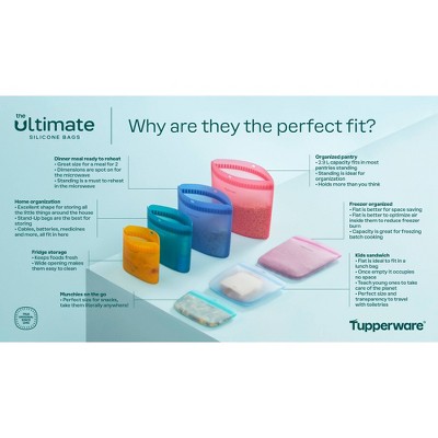 Tupperware 4pc Ultimate Silicone Bag Set: Reusable Food Storage, Dishwasher-Safe, Multicolored