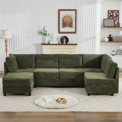 Corduroy U-Shaped Modular Sectional Sofa with Storage and Ottoman