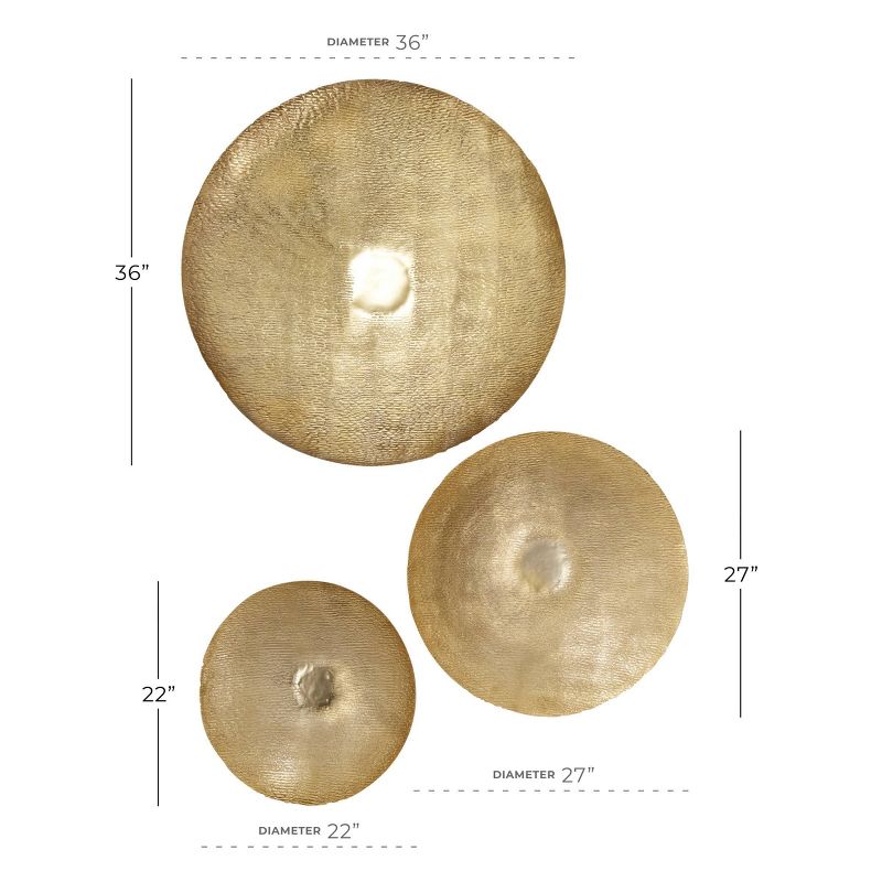 Set of 3 Metal Plate Large Metallic Disk Wall Decors - Olivia & May, 3 of 16