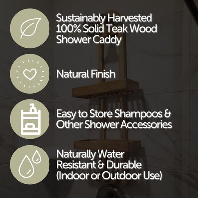 Nordic Teak Natural Wood Shower Caddy with Brass Hardware