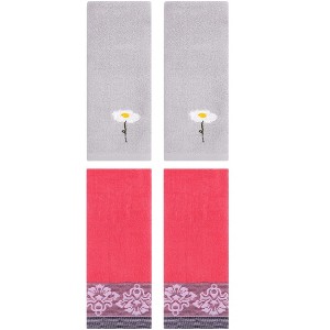 REGALWOVEN 4 Pcs Soft Absorbent Floral Pattern Hand Towels - 1 of 4