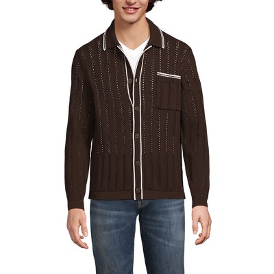Lands' End Men's Long Sleeve Button Through Summer Polo Cardigan