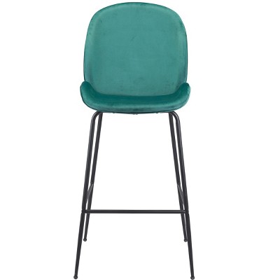 Teal Velvet and Black Steel Mid-Century Modern Bar Stool